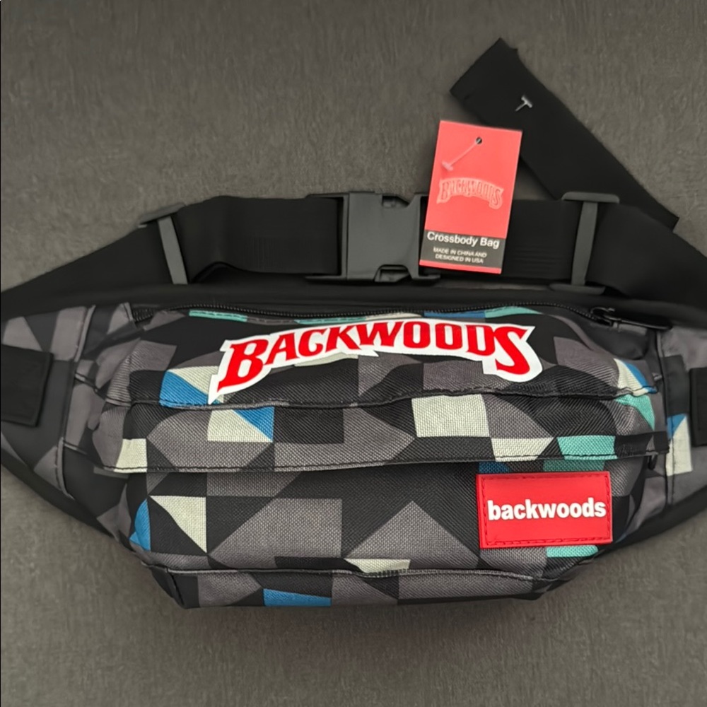 Geometric Backwoods Crossbody Bag - Black and Blue